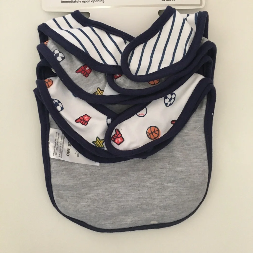 NEW Bib Set 5 pk 0-9M Baseball and Sports Theme | Duck Duck Goose